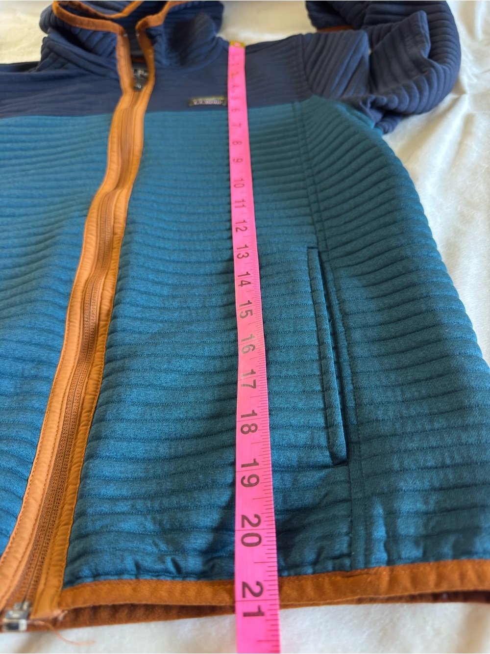 L.L.Bean Kids Med 10-12 Airlight Hoodie Full Zip Colorblock Blue Outdoor Sweater - Picture 5 of 6